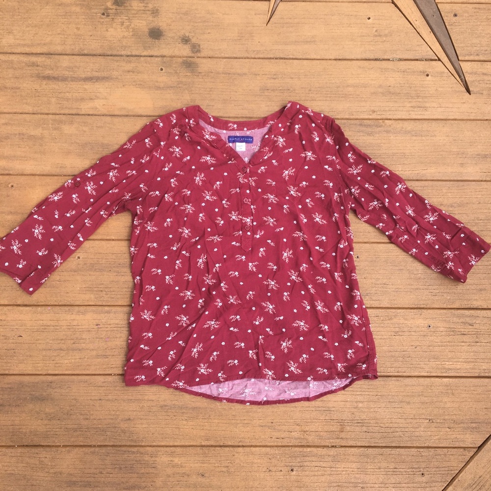 Simply Styled•maroon floral dress shirt